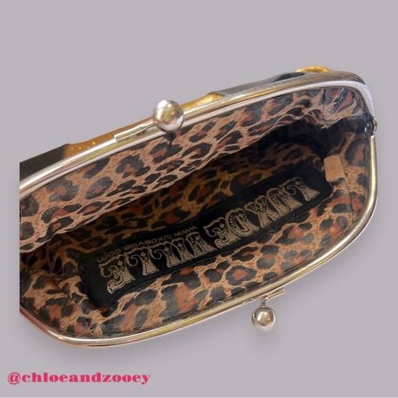 VTG Lux De Ville Gold Glitter Patent Kiss Lock Bowler Clutch Purse Bag Y2K - Picture 5 of 8